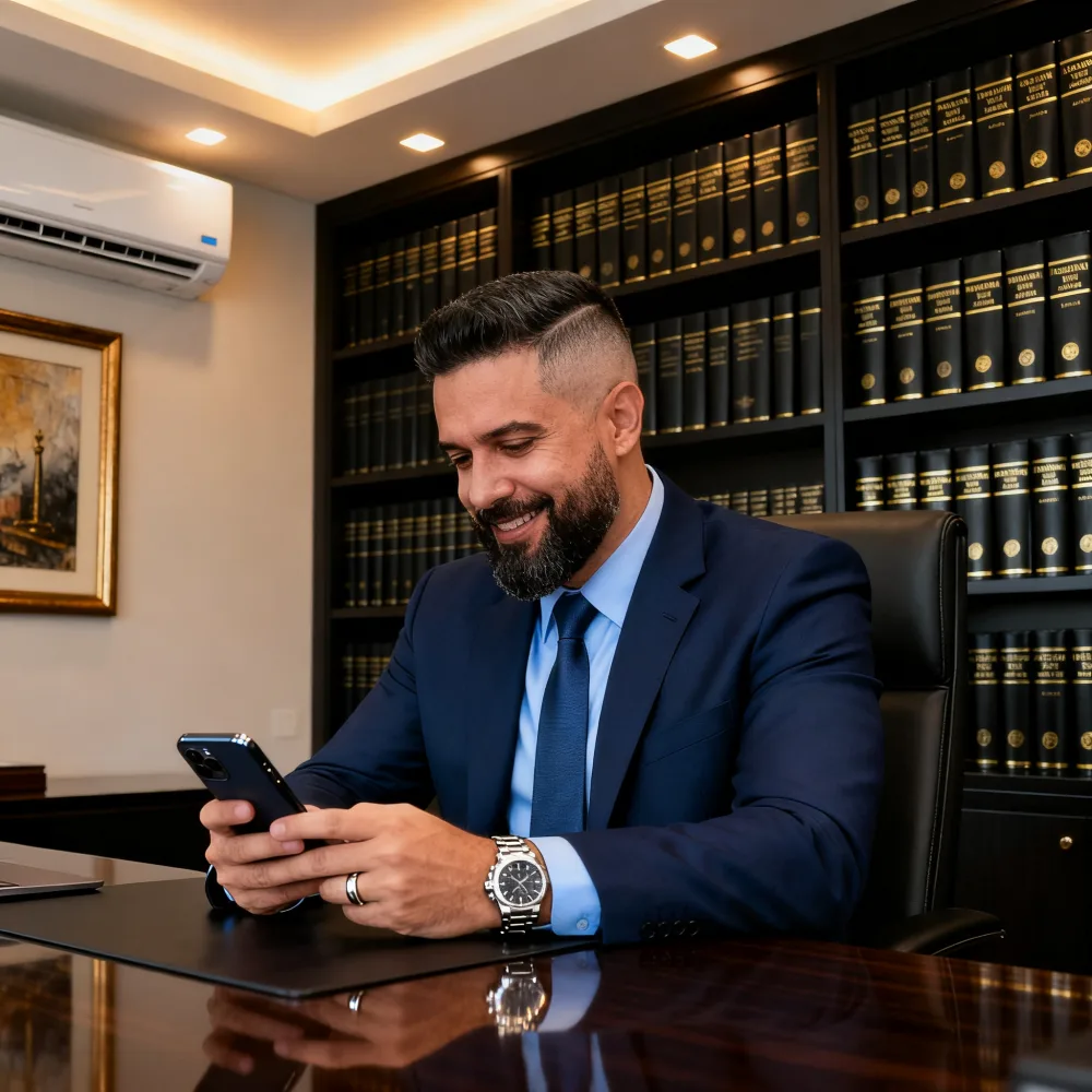 Lawyer filling in the form on his phone at the office