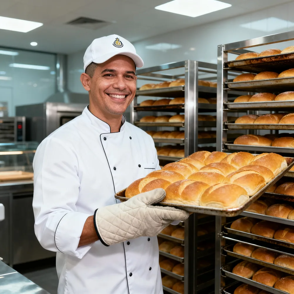 Bakery owner organising his business details